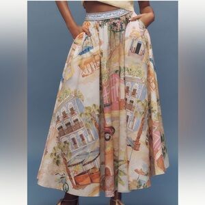 Farm Rio Aracati Printed Poplin Midi skirt